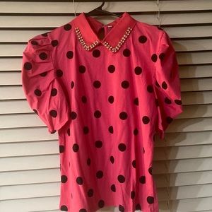 Brand New top with Black polkadots hot pink